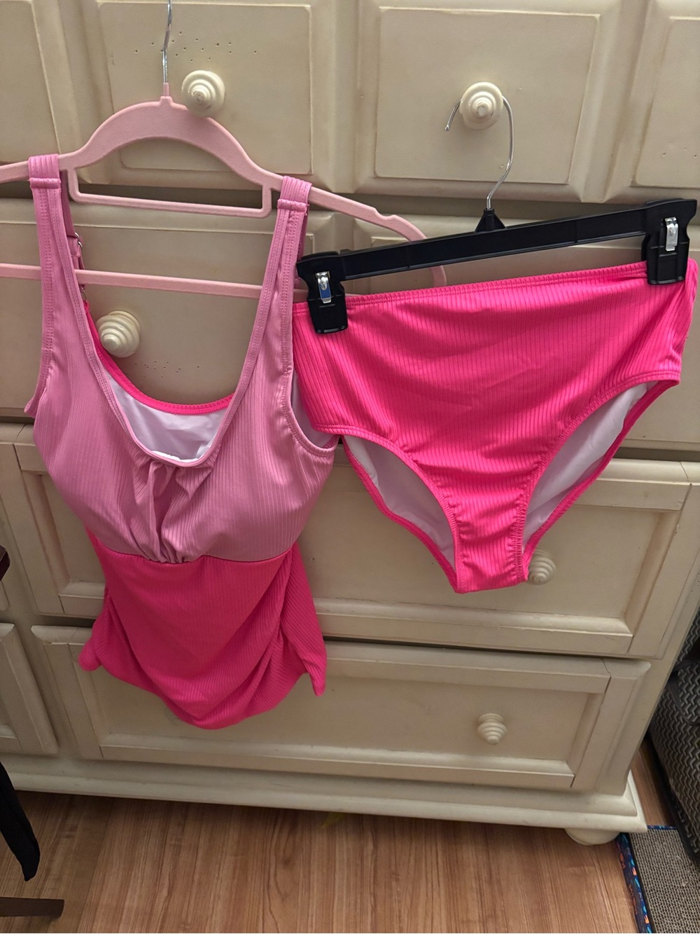 Pink Two-Piece Ribbed Swim Set , medium brand new no tags